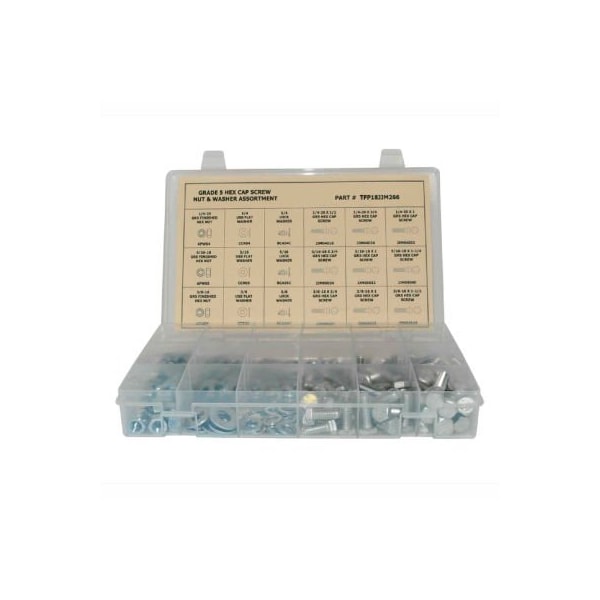 Hex Head Cap Screw Assortment, Steel, Zinc Plated Finish, 330 PCS
